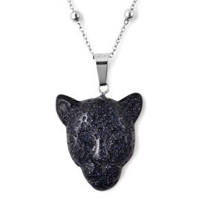 Leopard Head Pendant With Necklace 24 Inches Blue Goldtone